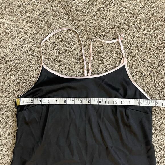 VICTORIA'S SECRET Black Shiny Satin Pink Trim Racer Back Tank Slip‎ Top Sz M NEW - Picture 8 of 9